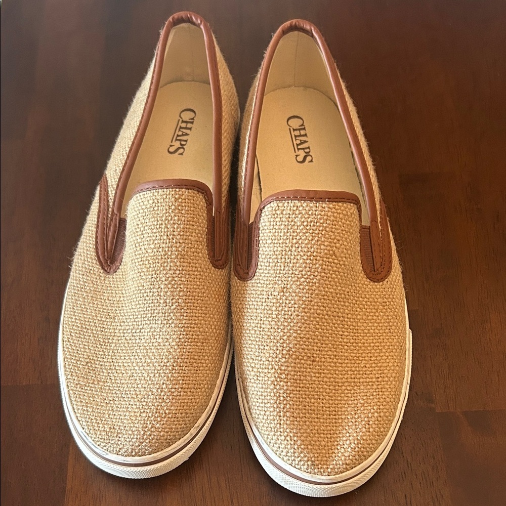 Chaps Jessica Burlap Slip-On Shoes with Brown Trim Size 9